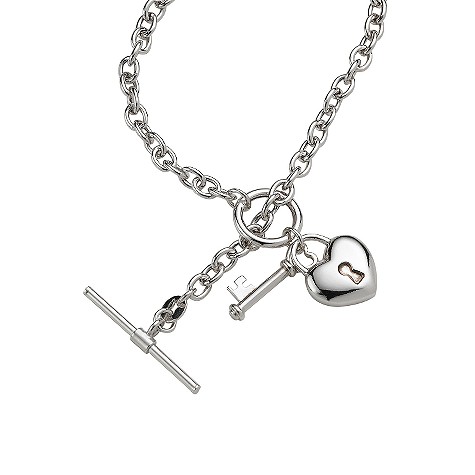 9ct white gold heart padlock and key charm necklace