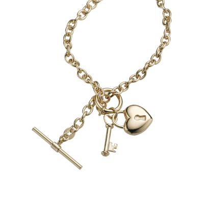 9ct gold padlock and key charm necklace