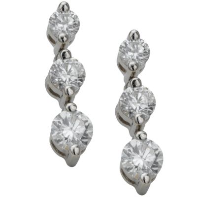 18ct white gold one carat diamond three stone earrings - Product number 4976029