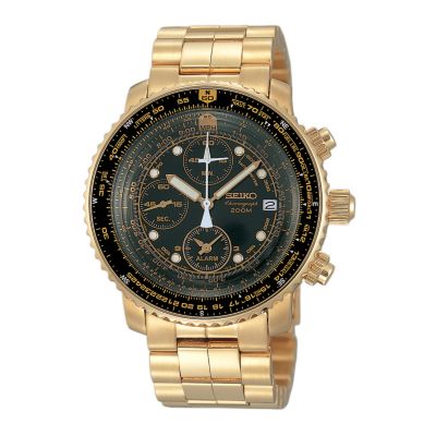 Seiko mens gold-plated pilot’s watch