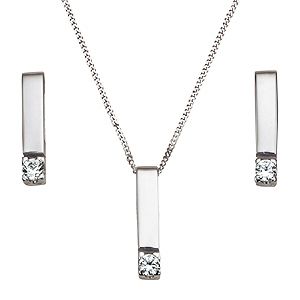 White Gold Cubic Zirconia Pendant & Earring Box Set - Product number 5011655
