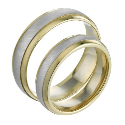 Unbranded 9ct Two-Colour Gold Court Finish Wedding Band Set