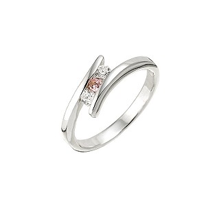 Silver Pink and White Cubic Zirconia Ring - Size L