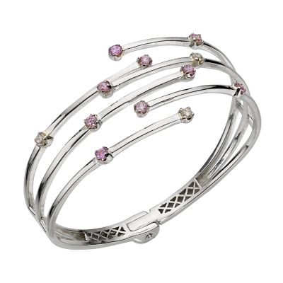Silver Pink and Lavender Cubic Zirconia Crossover Bangle