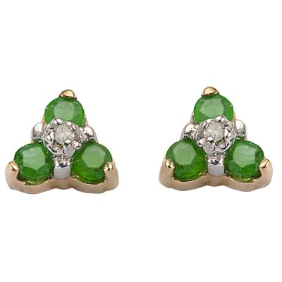 9ct gold Three Emerald Diamond Stud Earrings