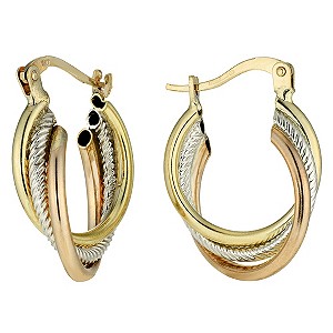 9ct Three Colour Gold Creole Earrings