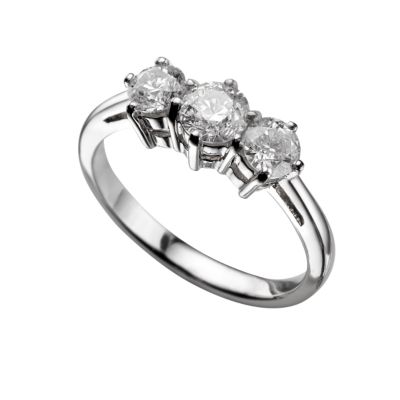 Platinum one carat diamond three stone ring