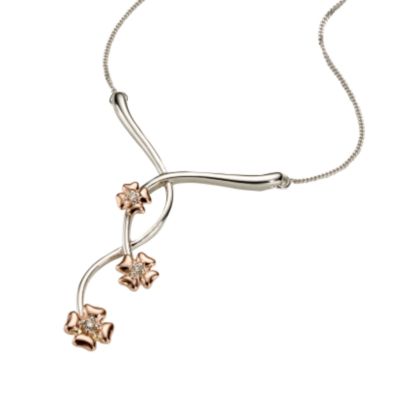 9ct white and rose gold diamond flower necklace