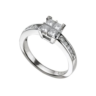 18ct white gold three quarter carat diamond cluster ring