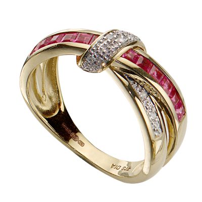 9ct gold Ruby and Diamond Crossover Eternity Ring