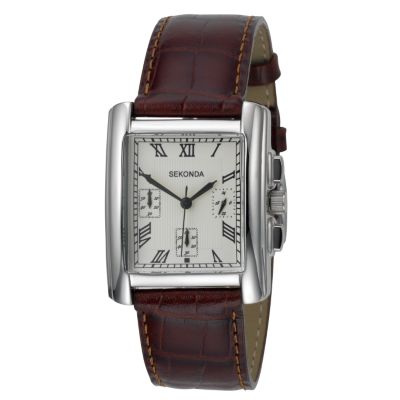 Men Brown Leather Strap Watch