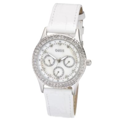 Oasis Ladiesand#39; Multi-functional Dial White Strap Watch