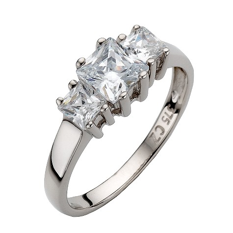 9ct white gold 3 stone cubic zirconia ring
