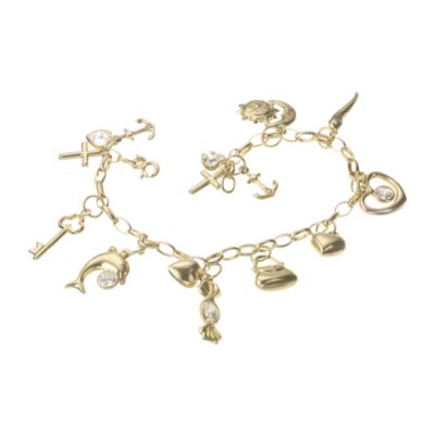 9ct Gold 7.5'' Cubic Zirconia Charm Bracelet