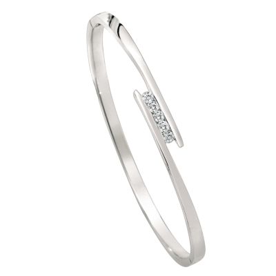 Sterling silver cubic zirconia crossover bangle - Product number 5205042