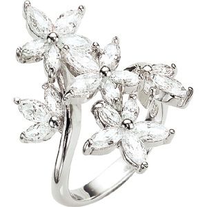 Silver Cubic Zirconia Three Daisy Ring - Large - Product number 5209463