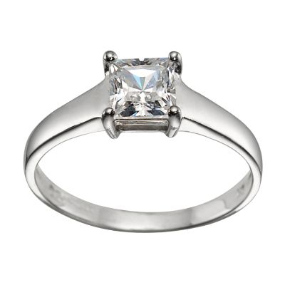 9ct White Gold Princess-cut Cubic Zirconia Ring