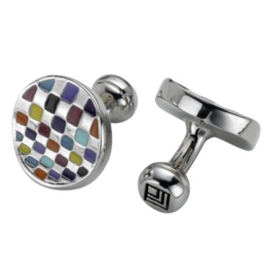 Square Mile round multi-coloured cufflinks