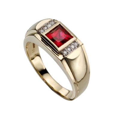 Men's 9ct gold created ruby and diamond ring - Product number 5214610