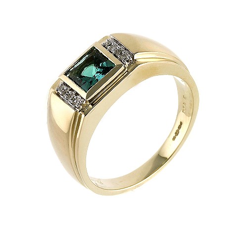9ct gold diamond and created emerald ring