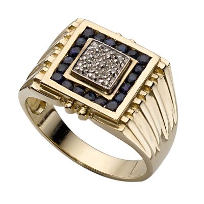 9ct Gold Sapphire and Diamond Signet