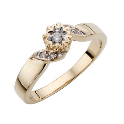 9ct Yellow Gold Illusion Set Diamond Solitaire Ring - Product number 5220017