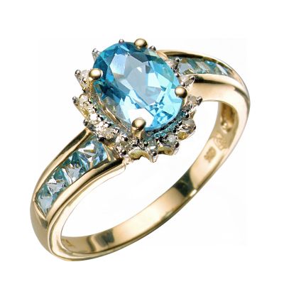 9ct Gold Blue Topaz and Diamond Ring - Product number 5234891