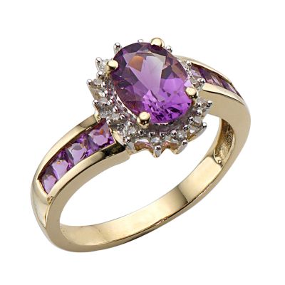 H Samuel 9ct Gold Amethyst and Diamond Ring