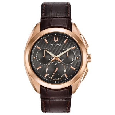 Bulova Curv Men's Chronograph Rose Gold Plated Strap Watch Ernest Jones