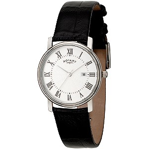 Rotary Menand#39;s Round Dial Black Leather Watch