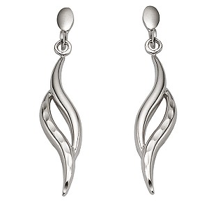 9ct White Gold Diamond-cut Flame Drop Earrings