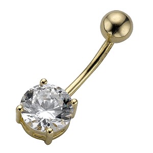 9ct gold Round Cubic Zirconia Belly Bar