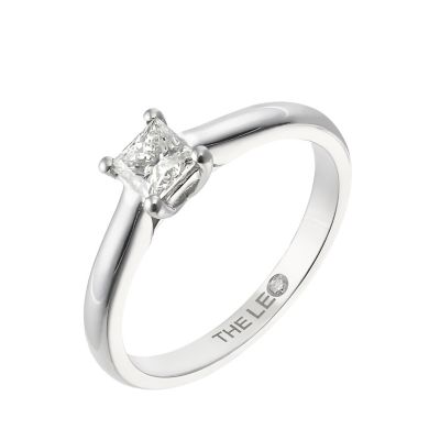 Platinum half carat princess cut Leo Diamond solitaire ring
