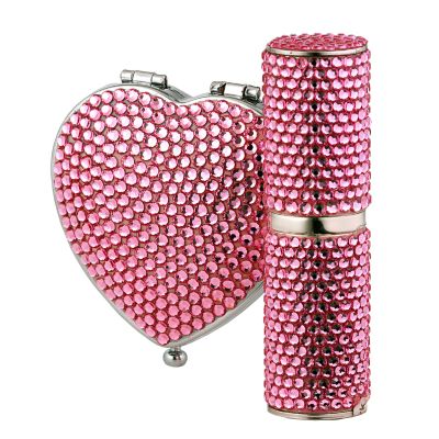 Pink Jewelled Atomiser and Compact Mirror Set