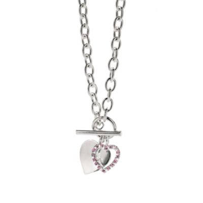 Sterling silver pink cubic zirconia disc heart necklace