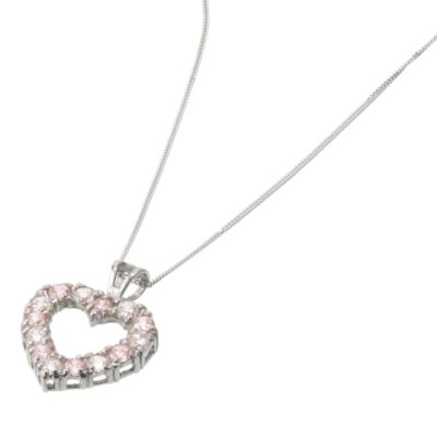 9ct White Gold Pink and White Cubic Zirconia Heart Pendant - Product number 5334918