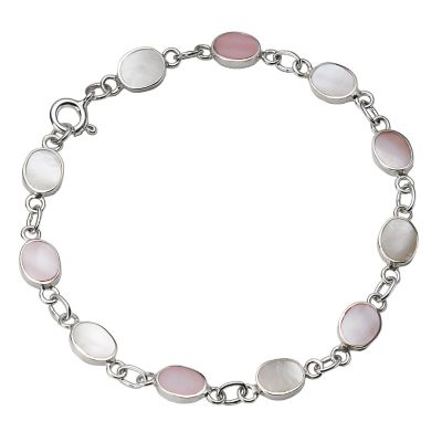 Silver Pink and White Mother-of-pearl Bracelet
