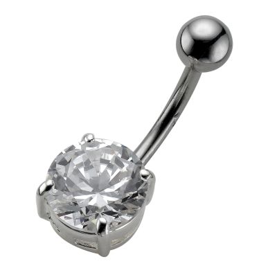 Stainless Steel Round Cubic Zirconia Belly Bar - Product number 5337526