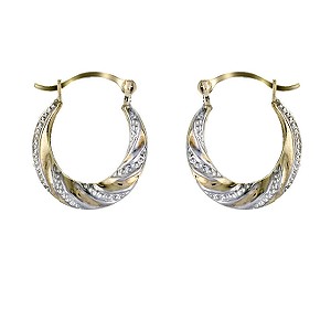 9ct Two Colour Gold Embossed Creole Earrings9ct Two Colour Gold Embossed Creole Earrings