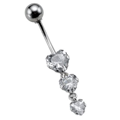 Unbranded 9ct White Gold Three Heart Belly Bar