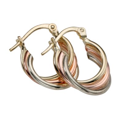 9ct Three Colour Gold Twist Creole Earrings