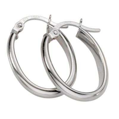 9ct White Gold Oval Creole Earrings