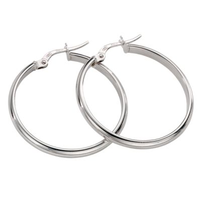 9ct White Gold Round Creole Earrings - Product number 5343860