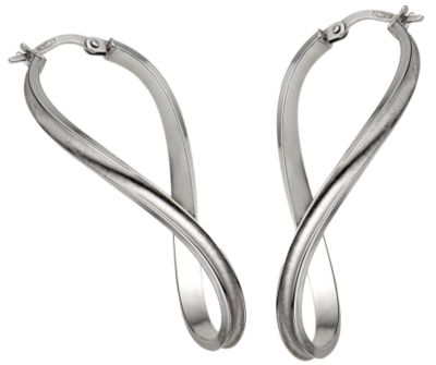 9ct White Gold Satin and Polished Twist Creole Earrings - Product number 5343879