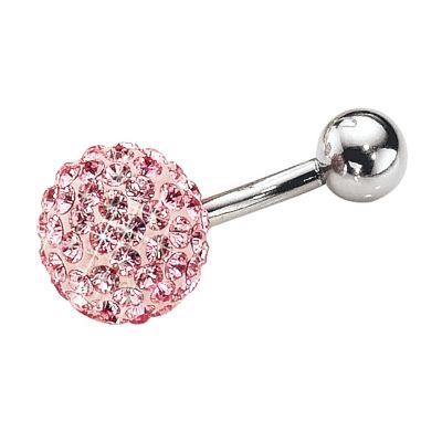 Stainless Steel Pink Crystal Belly Bar
