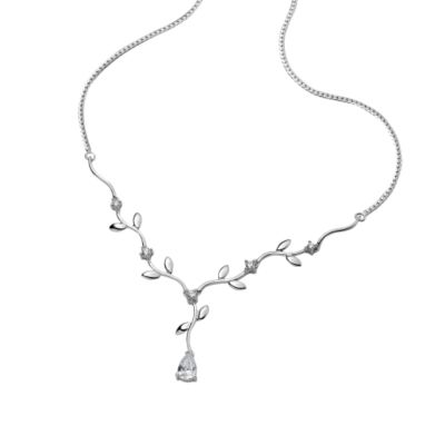 9ct white gold cubic zirconia leaf necklace - Product number 5346231