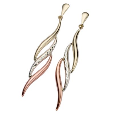 9ct Three Colour Gold Flame Drop Earrings - Product number 5346843