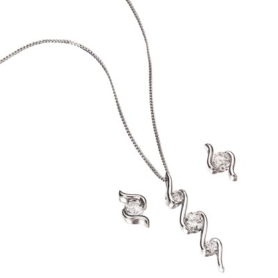 White Gold Cubic Zirconia Pendant and Earrings in a Box - Product number 5348978