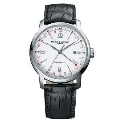 Baume & Mercier mens black leather strap watch