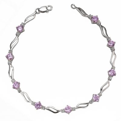9ct White Gold Pink Round Cubic Zirconia Bracelet - Product number 5360889